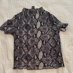 Forever 21 Sheer Snake-Print Mock Neck Top - Black & Gray